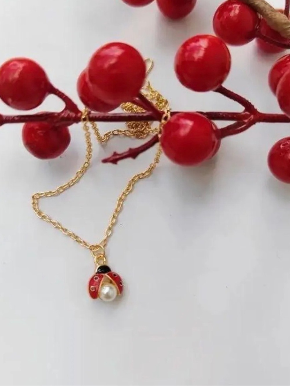 Dainty Gold-Tone Ladybug Necklace